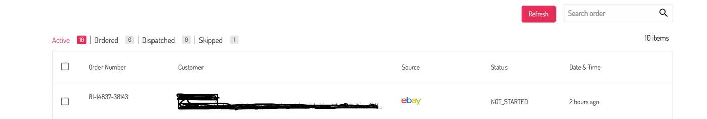 Store Orders page after an eBay order has been synced