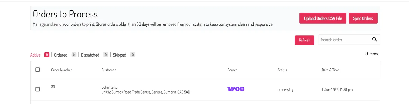 Connect Store Orders page