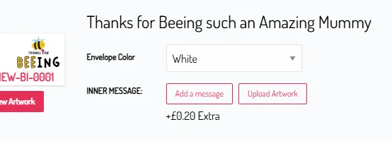 Add a message and Upload Artwork options on the Cart page