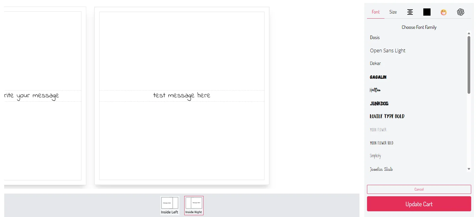 Connect inner message editor showing both inside pages and text controls