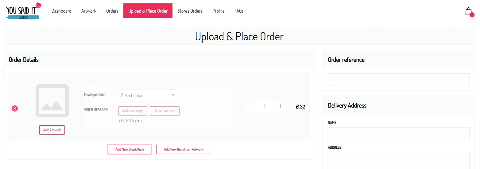 Manual order page with a new blank item